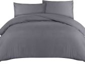 Duvet Cover Double - Soft Microfibre Duvet Cover with Pillow cases - Bedding Quilt Cover Set (Grey)
