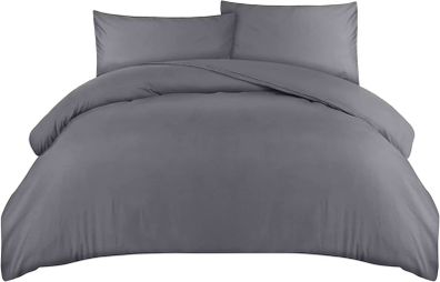 Duvet Cover Double - Soft Microfibre Duvet Cover with Pillow cases - Bedding Quilt Cover Set (Grey)