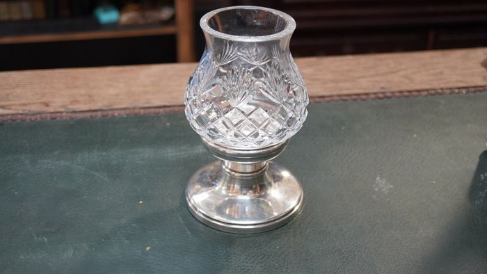 Elegant Cut Crystal & Sterling Silver Candlestick