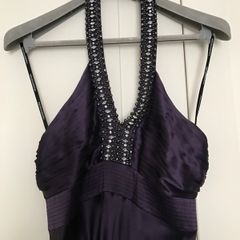 100% Silk Warehouse Purple Maxi Debs Long Dress - Size UK 10