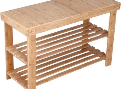 NEW SALE | Bamboo Shoe Rack Bench 3 Tier Entryway Seat Shoe Organizer Storage Shelf