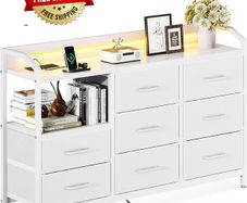 Chest of Drawers Bedroom, 8 Fabric Drawers, 110x30x88cm, White