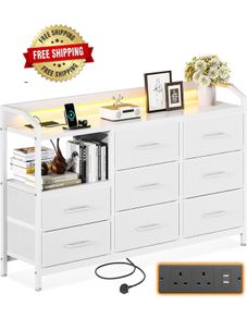 Chest of Drawers Bedroom, 8 Fabric Drawers, 110x30x88cm, White