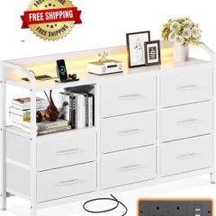Chest of Drawers Bedroom, 8 Fabric Drawers, 110x30x88cm, White