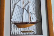 Vintage Wall Hanging Framed Wood Shadow Box with Half Hull Sailboat Models Made of Wood SCHOONERS 1871 GLORIA