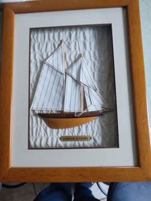 Vintage Wall Hanging Framed Wood Shadow Box with Half Hull Sailboat Models Made of Wood SCHOONERS 1871 GLORIA