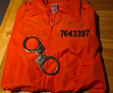 Prisoner Costume with handcuffs and fake tattoos