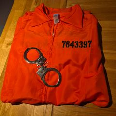 Prisoner Costume with handcuffs and fake tattoos