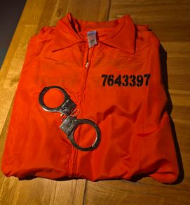 Prisoner Costume with handcuffs and fake tattoos
