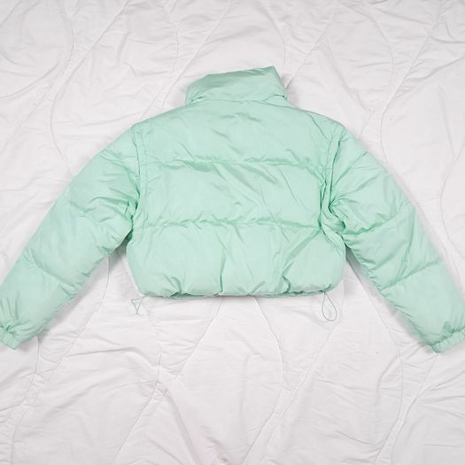 Tommy Jeans Mint Green Seafoam Cropped Convertible Puffer Jacket Size M
