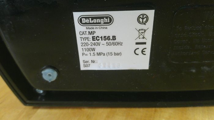 DeLonghi EC156.B Espresso Cappuccino Coffee Machine 15 bar 1100W Black Boxed Working