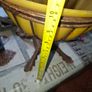 Large Heavy Wrought Iron Hand Blown Glass Fruit Bowl resembles Art Nouveau styles with a yellow and blue ombre finish, Image 5