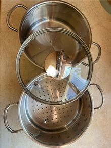 Steamer Cookware Set with Glass Lid Handles Stainless Steel Pan Kitchen Home Cook Chef Healthy Veg Cooking Housewarming induction ceramic gas electric
