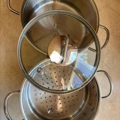 Steamer Cookware Set with Glass Lid Handles Stainless Steel Pan Kitchen Home Cook Chef Healthy Veg Cooking Housewarming induction ceramic gas electric