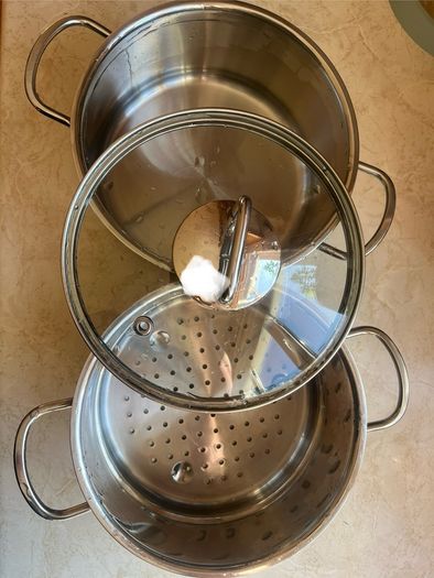 Steamer Cookware Set with Glass Lid Handles Stainless Steel Pan Kitchen Home Cook Chef Healthy Veg Cooking Housewarming induction ceramic gas electric