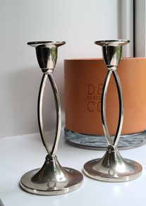 Vintage Ianthe Silver Plated Candlesticks - Pair of Mid-Century Open Loop Candle Holders (England)