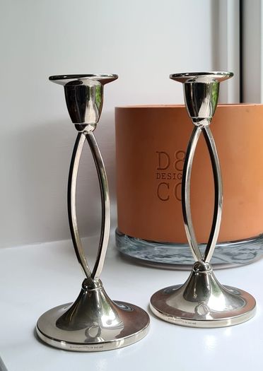 Vintage Ianthe Silver Plated Candlesticks - Pair of Mid-Century Open Loop Candle Holders (England)