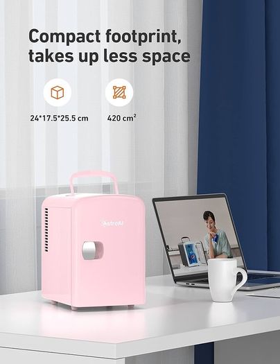 NEW SALE | Mini Fridge 4 Litre, 6 Can Portable AC+DC Power Cooler & Warmer, for Bedrooms, Cars, Offices; Skincare, Makeup, Cosmetics, Food
