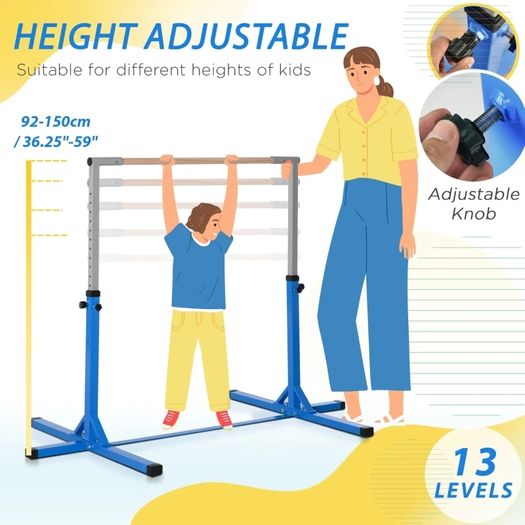 Height Adjustable Gymnastics Horizontal Bar For Kids Home Gym Training Children Junior Kip High Bar Fitness Blue