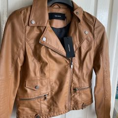 Vero Moda tan leather look biker jacket NWT size S UK 8