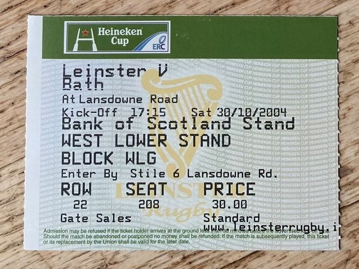 2004 Heineken Cup Leinster v Bath Programme & Ticket
