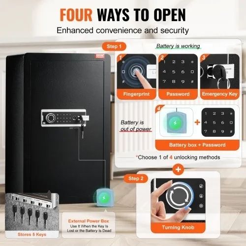 Single Door 4.0 cu.ft Safe Box with Key Lock, Password & Fingerprint, Safe Lock Box with Fireproof Bag, Key Rack, LED Light