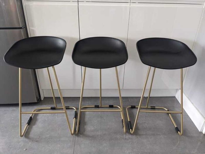 Set of 3 black and gold bar stools