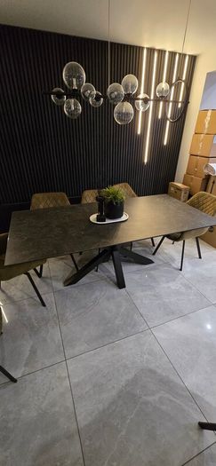kitchen table. Modern Dining Table 2m x 1m Steel Base & Glass Top