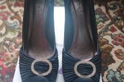 Navy Satin Court Shoes with Diamante.