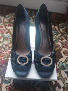 Navy Satin Court Shoes with Diamante.