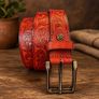 Premium Genuine Leather Belt Dual Tone Vintage Embossed Design with Antique Metal Buckle Image 8
