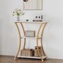 Rustic Narrow Console Table with 3 Tiers, Slim Hallway Table with Curved Metal Frame and Open Shelves, Entryway or Sofa Table for Living Room and Foyer (Marble White) Image 5