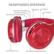 BLUEDIO Wireless Bluetooth 4.1 Headphones with Mic Red