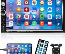 Stereo Double Din Car Radio Bluetooth with Rear View Camera 7 Inch Touch Screen FM Radio with USB TF AUX, Mirror Link for Android/IOS Smartphone + Remote Control + Frame (FREE SHIPPING)
