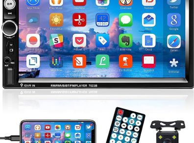 Stereo Double Din Car Radio Bluetooth with Rear View Camera 7 Inch Touch Screen FM Radio with USB TF AUX, Mirror Link for Android/IOS Smartphone + Remote Control + Frame (FREE SHIPPING)