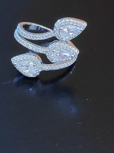 925 Sterling silver triple pear halo wrap CZ ring