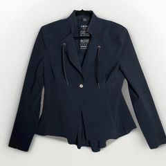 High Tech Navy Jersey Blazer Jacket Sz 12UK 8US L Fitted Avant Garde Artsy Lux