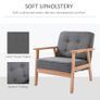 Sitting Chairs for Living Room, Wooden Accent Chair Lounge Armchair Retro Linen Fabric Upholstered w/ Arm Grey Image 5