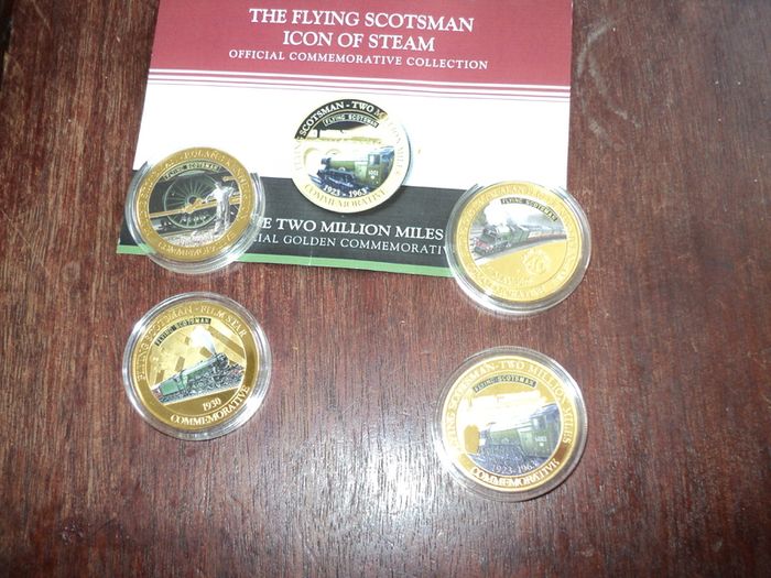 4 Flying Scotsman commemorative coins .