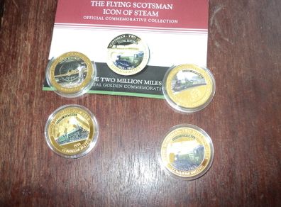 4 Flying Scotsman commemorative coins .