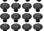 16Pcs Black Cabinet Door Handle, Round Drawer Knobs, Single Hole Cupboard Handle, Mushroom Drawer Handle 30MM Aluminum Alloy Flower Pattern Handle with Screws (FREE POSTAGE)