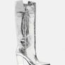 Zara Leather Block Heel Knee-high Boots Silver Image 3