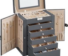Jewellery Box 6 Tiers, Jewellery Case with 5 Drawers, Large Storage Capacity, with Mirror, Lockable, Jewellery Storage Organiser, Gift for Loved Ones, for Watches,
