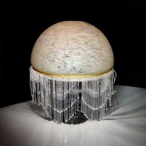 Art deco mottled glass lampshade with beads