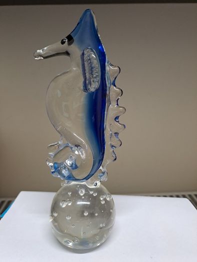 Blue Art Glass Seahorse Ornament