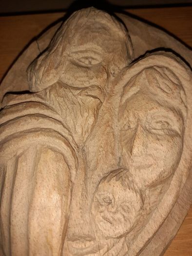 Primitive Holy Family Timber Carving