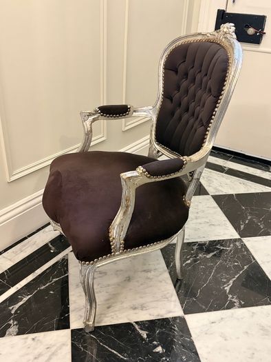 Elegant French Provincial Style Accent Armchair Silver Gilt and Black