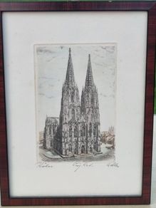 Original etching of Cologne Cathedral by Richard Adler