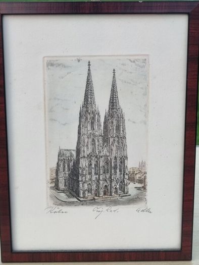 Original etching of Cologne Cathedral by Richard Adler