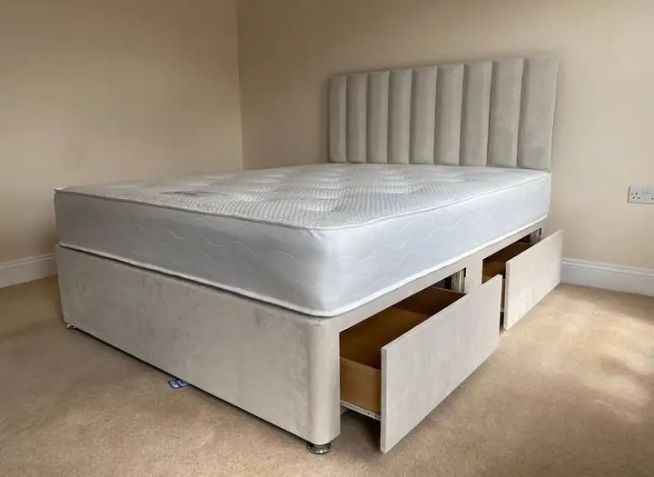 Cream double bed and mattress